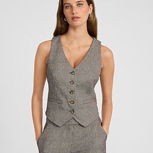 NWT Express Editor Plaid Five Button Blazer Vest Large